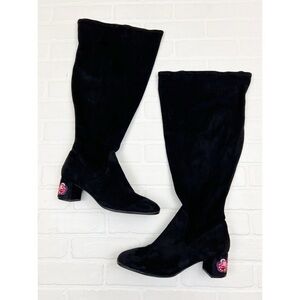 Lane Bryant Embroidered Heel Tall Boots Wide Shaft Black Faux Suede 12 Wide